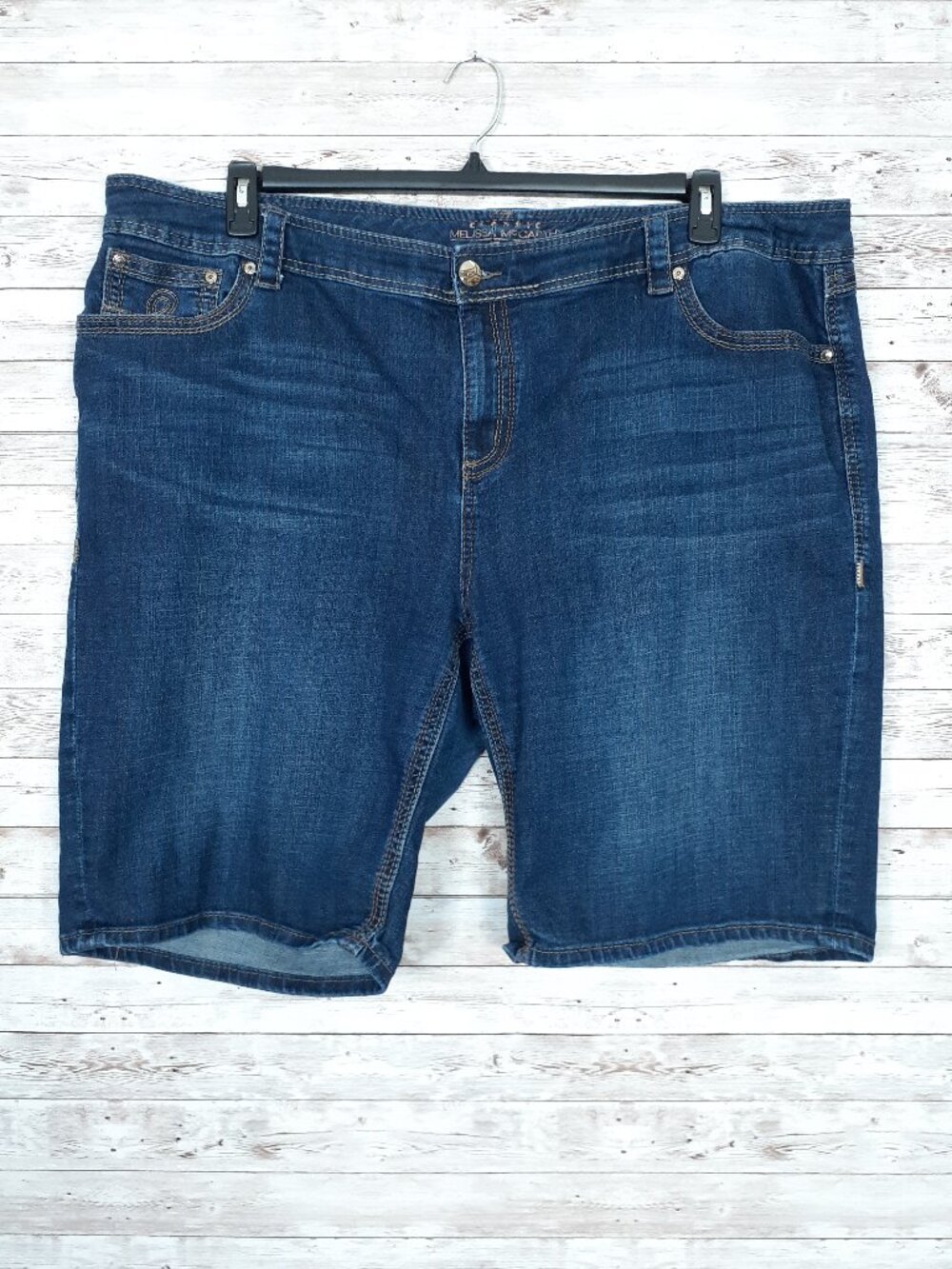 Melissa McCarthy Seven7 Denim Shorts 28W Stretch Bermuda Dark Wash 897A